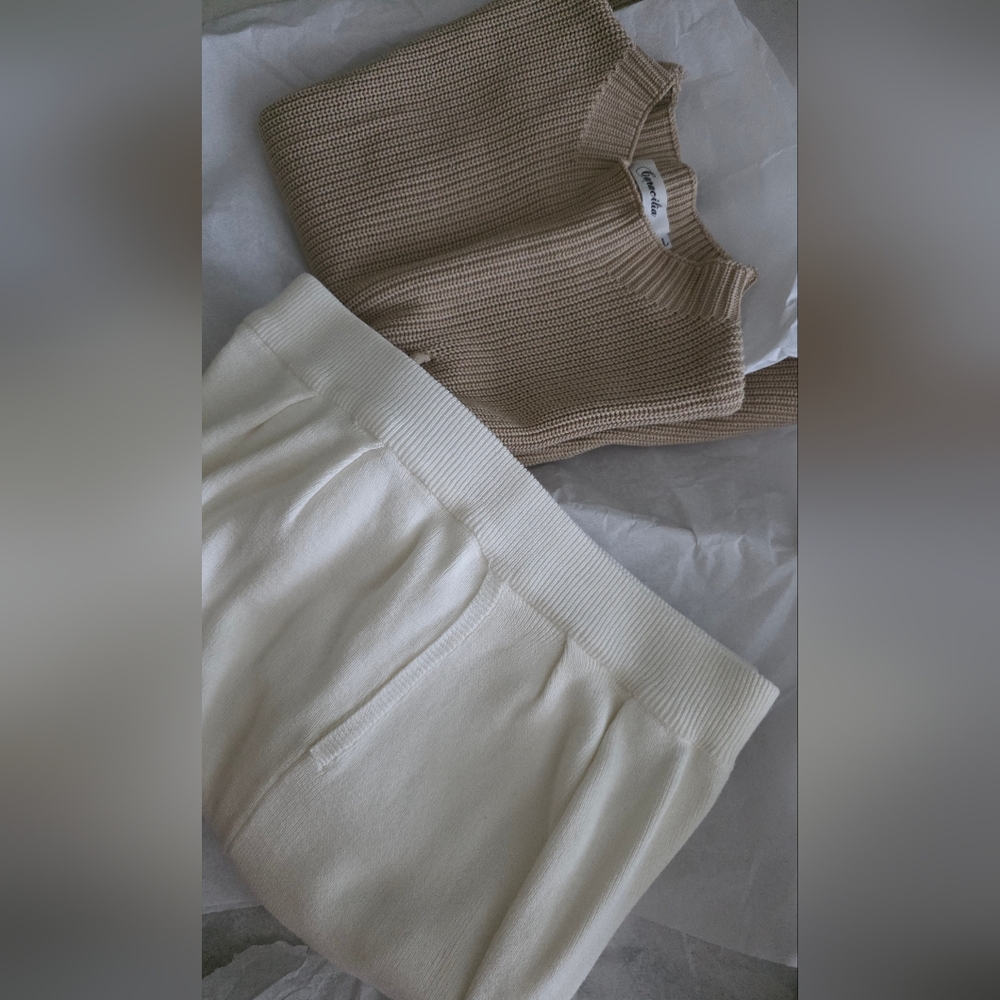 Cozy Beige Sweater And Cream Pant Set